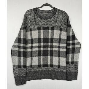 Banana Republic Gray Plaid Knit Sweater Mens XL Wool Mohair Herringbone Money